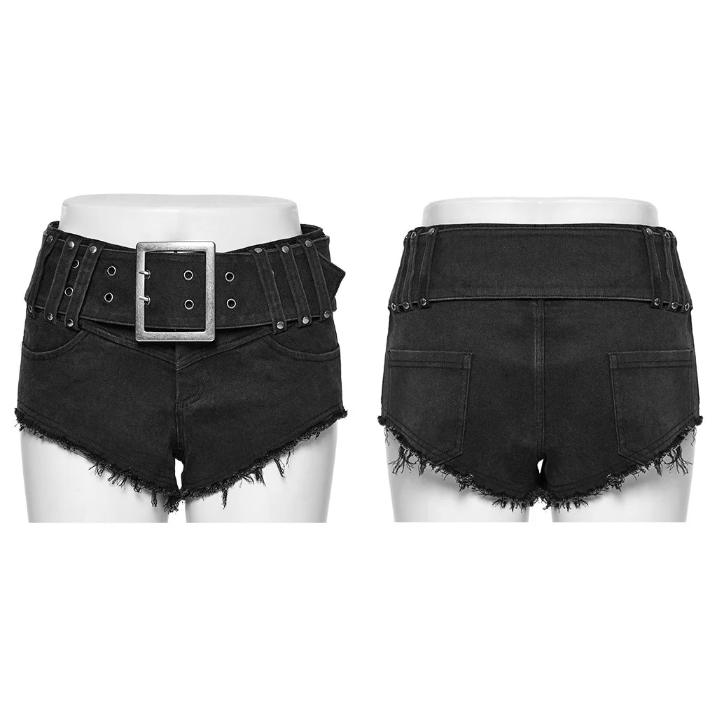 WK-607NDF Edgy High-Waisted Distressed black Denim Punk Pants - Image 14