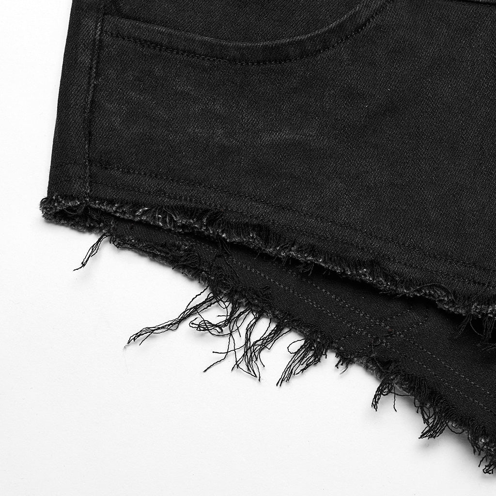 WK-607NDF Edgy High-Waisted Distressed black Denim Punk Pants - Image 16