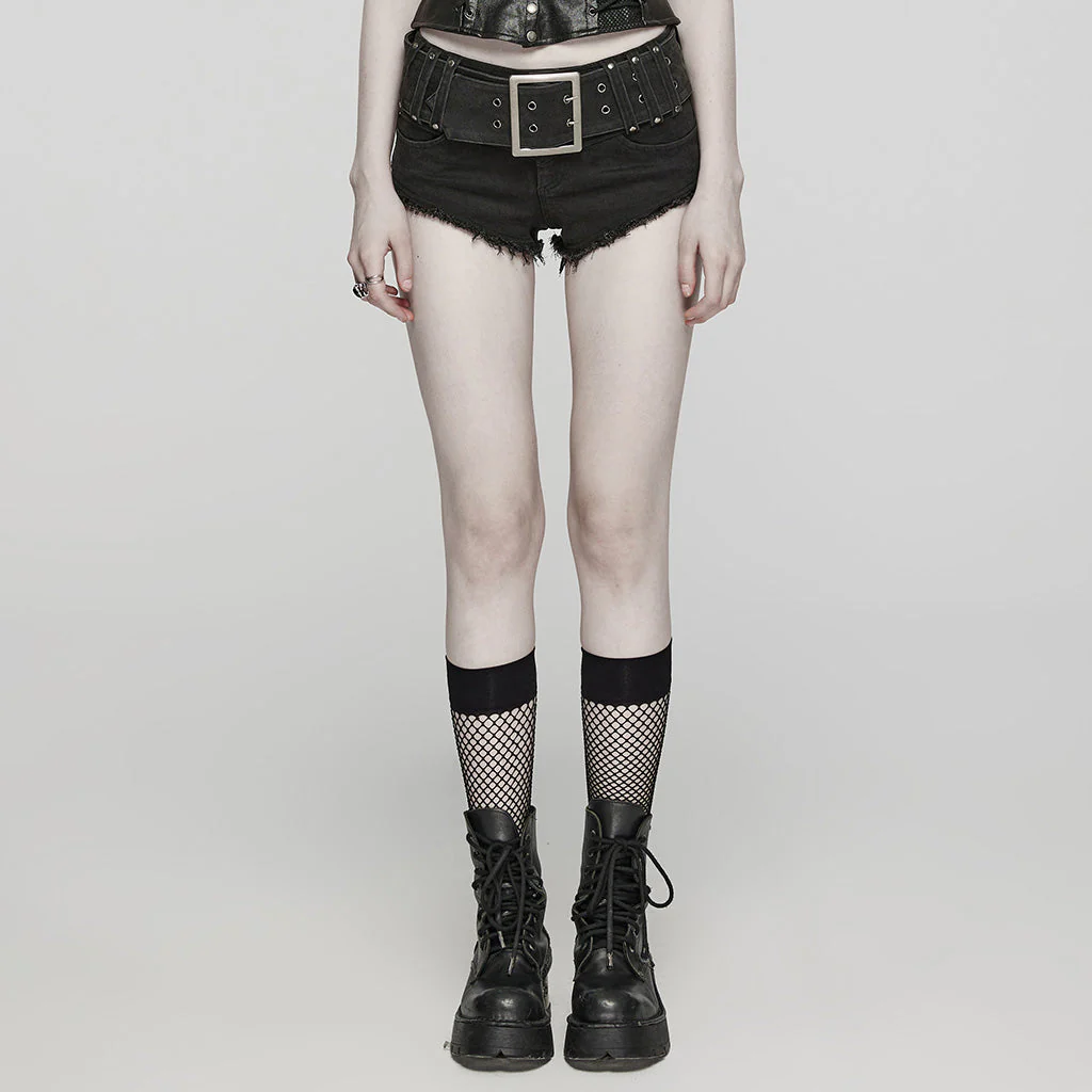 WK-607NDF Edgy High-Waisted Distressed black Denim Punk Pants - Image 19