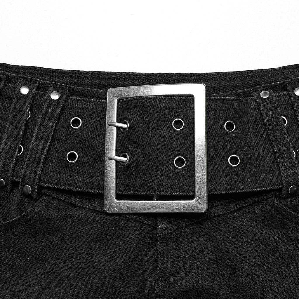 WK-607NDF Edgy High-Waisted Distressed black Denim Punk Pants - Image 7