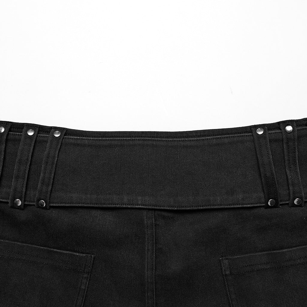 WK-607NDF Edgy High-Waisted Distressed black Denim Punk Pants - Image 9
