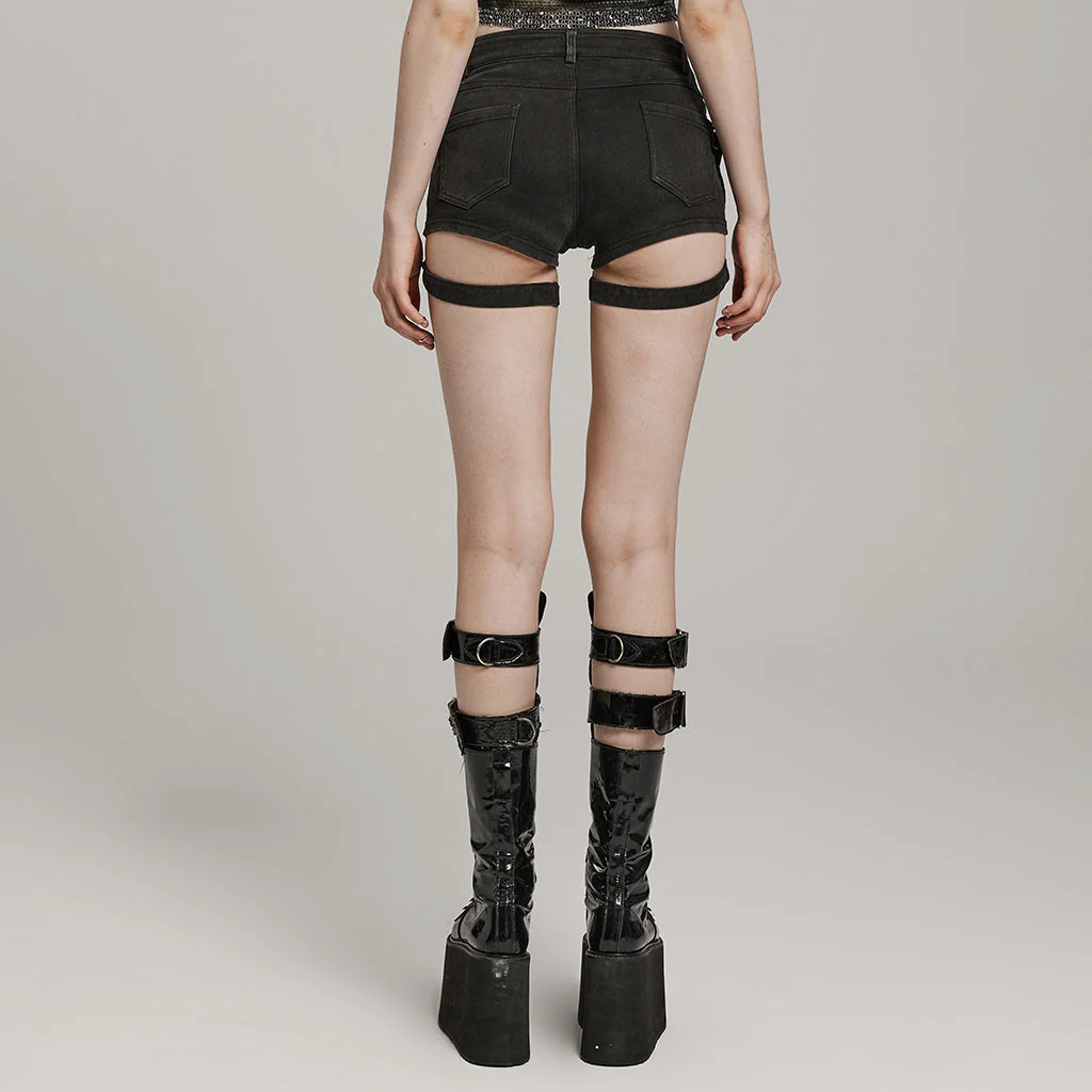 WK-608NDF Gothic Lace-Up High Waist Punk Pants with Straps - Image 22