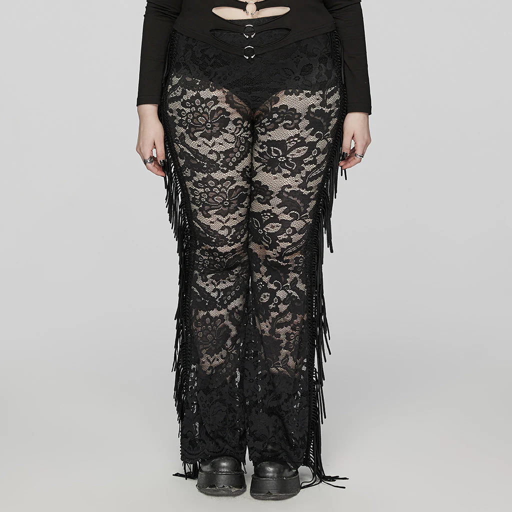 WK-610XCF Elegant Lace Flare Gothic Pants with Fringe Detailing - Image 12