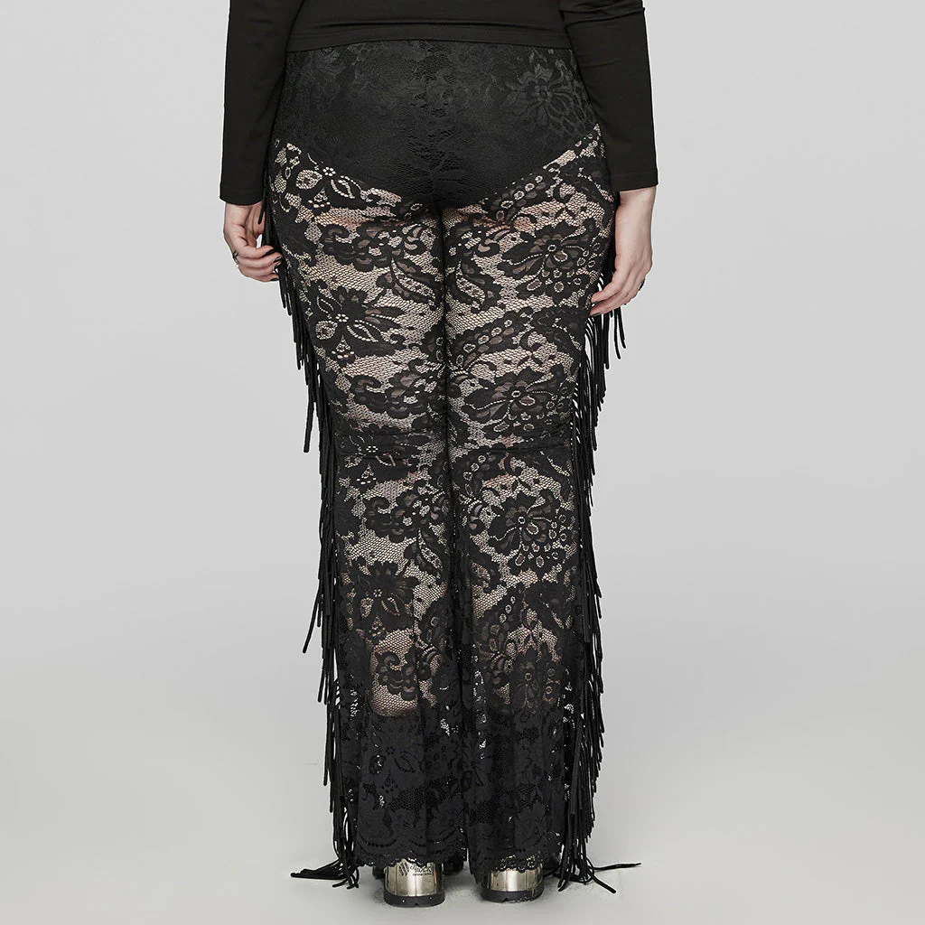 WK-610XCF Elegant Lace Flare Gothic Pants with Fringe Detailing - Image 14