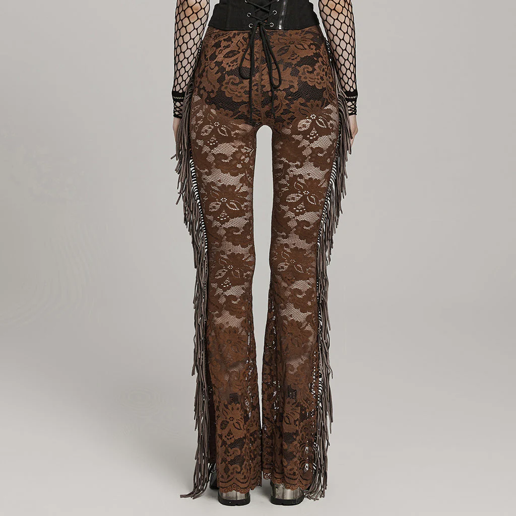 WK-610XCF Elegant Lace Flare Gothic Pants with Fringe Detailing - Image 22