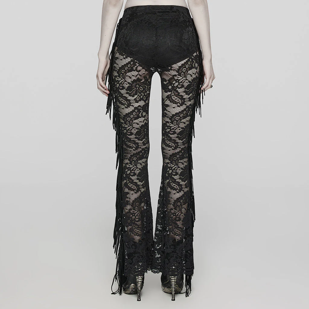 WK-610XCF Elegant Lace Flare Gothic Pants with Fringe Detailing - Image 4