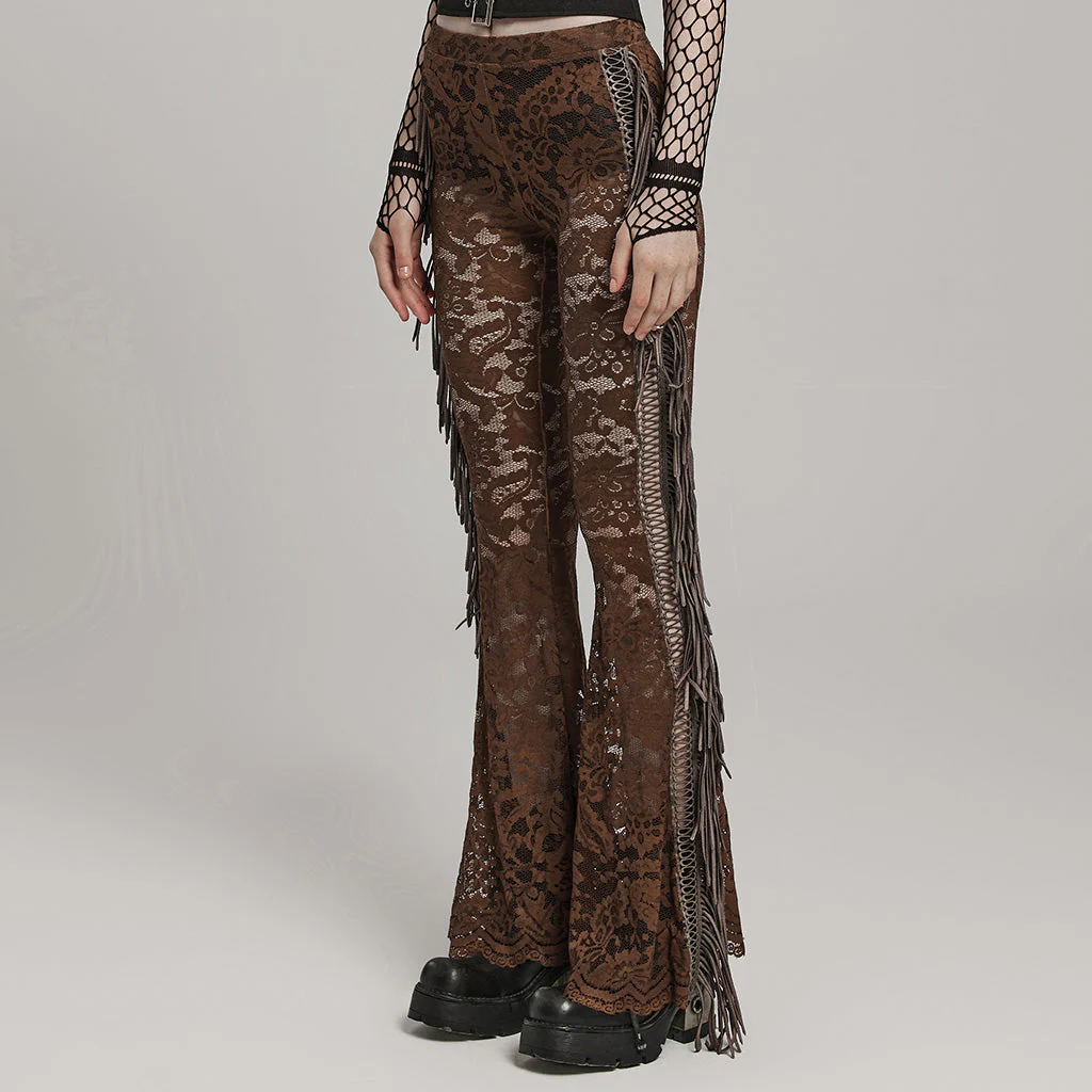WK-610XCF Elegant Lace Flare Gothic Pants with Fringe Detailing - Image 48