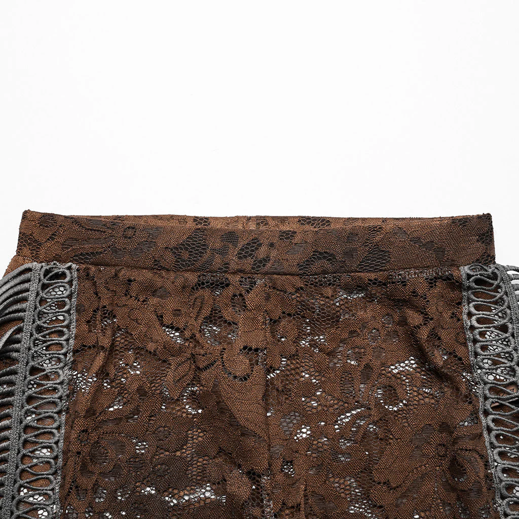WK-610XCF Elegant Lace Flare Gothic Pants with Fringe Detailing - Image 52