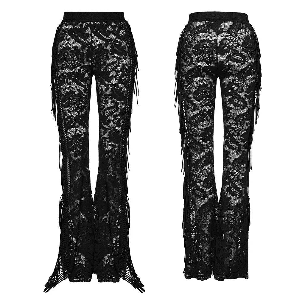 WK-610XCF Elegant Lace Flare Gothic Pants with Fringe Detailing - Image 6