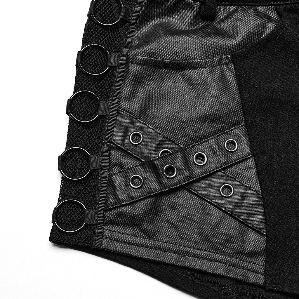 WK-612NDF Gothic Black Leather Accent Punk Pants Shorts Edgy Style - Image 17