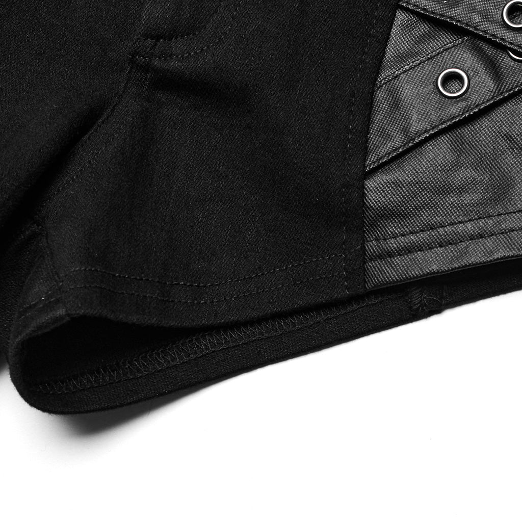WK-612NDF Gothic Black Leather Accent Punk Pants Shorts Edgy Style - Image 20