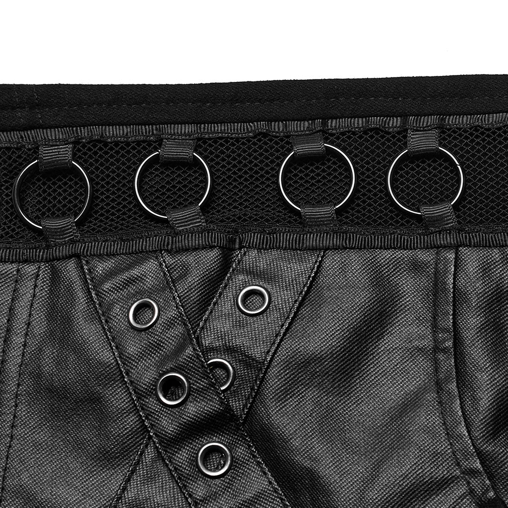 WK-612NDF Gothic Black Leather Accent Punk Pants Shorts Edgy Style - Image 8