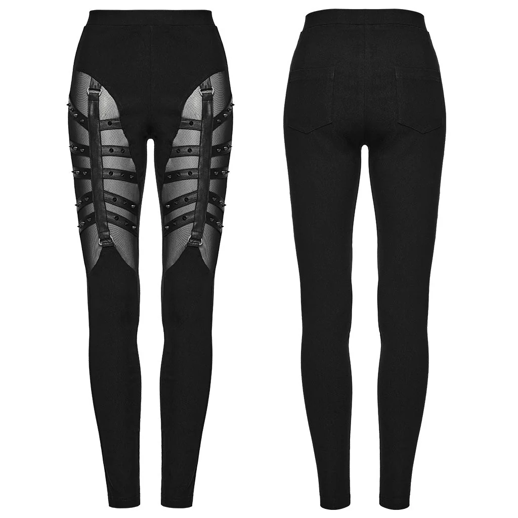 WK-613DDF Gothic Strapped Mesh Cutout Punk Pants Bold Style - Image 16