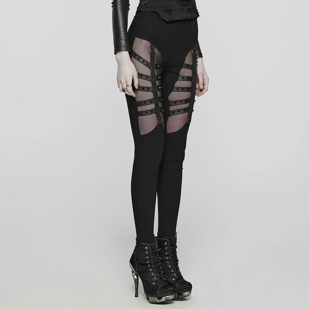 WK-613DDF Gothic Strapped Mesh Cutout Punk Pants Bold Style - Image 3