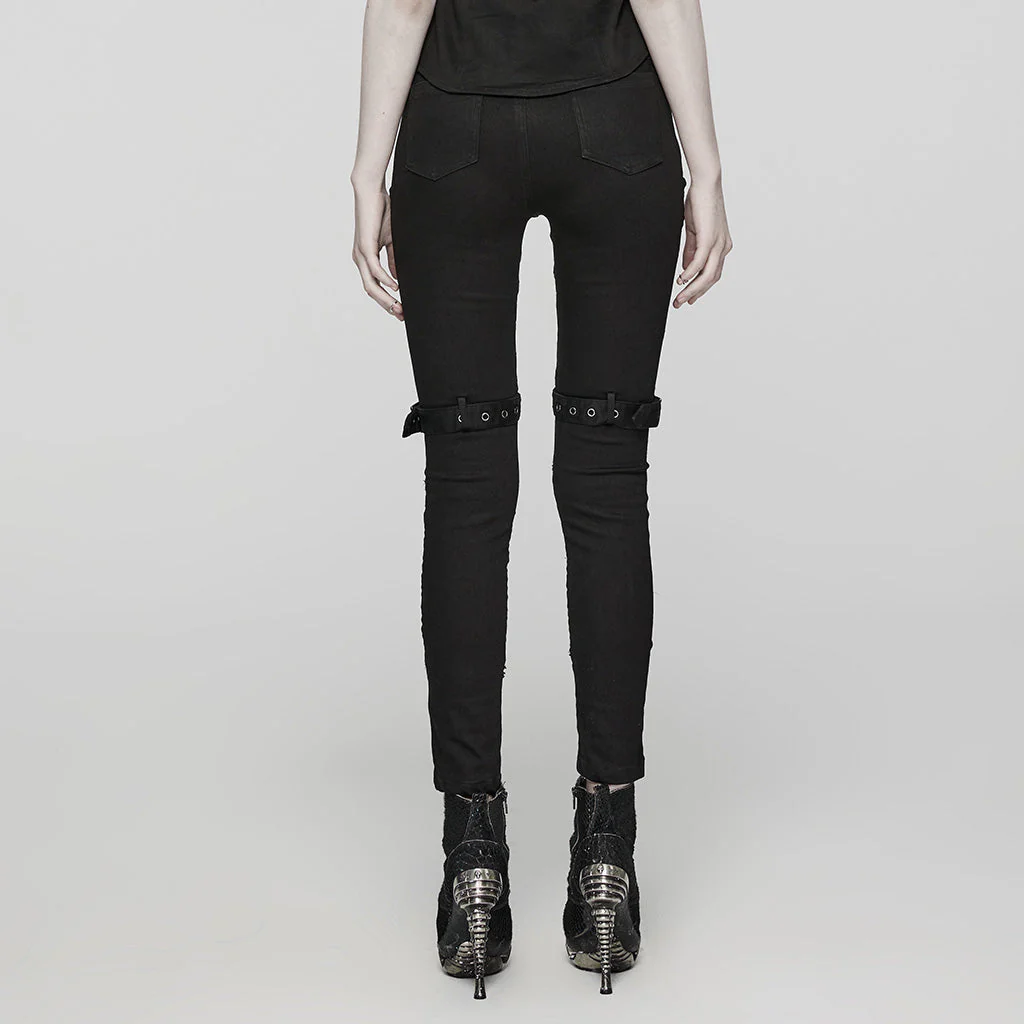 WK-615NCF Edgy Studded Leggings with Mesh Panels and Buckle Straps - Image 13