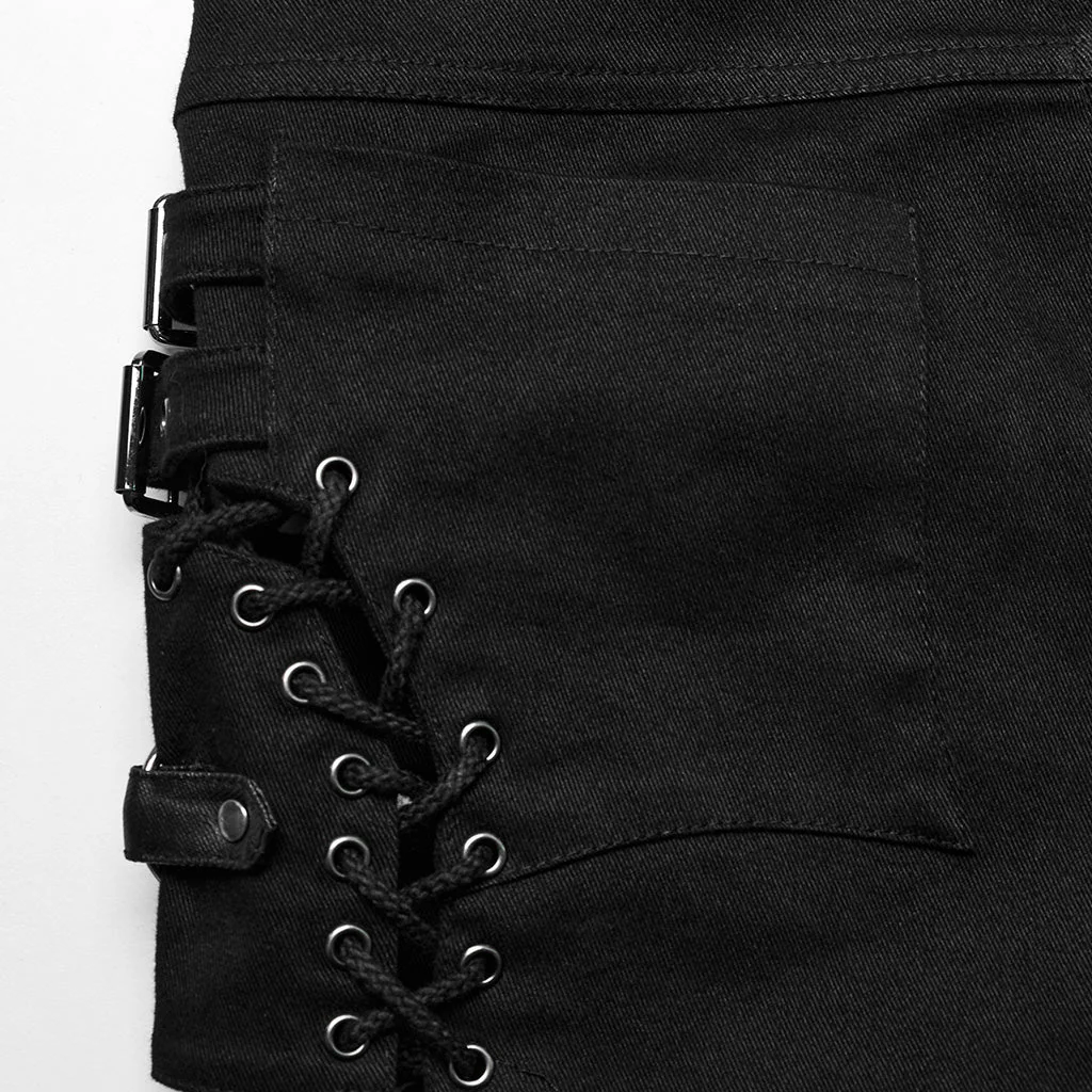 WK-616XDF Edgy Low Waist Lace-Up Gothic Punk Pants - Image 19