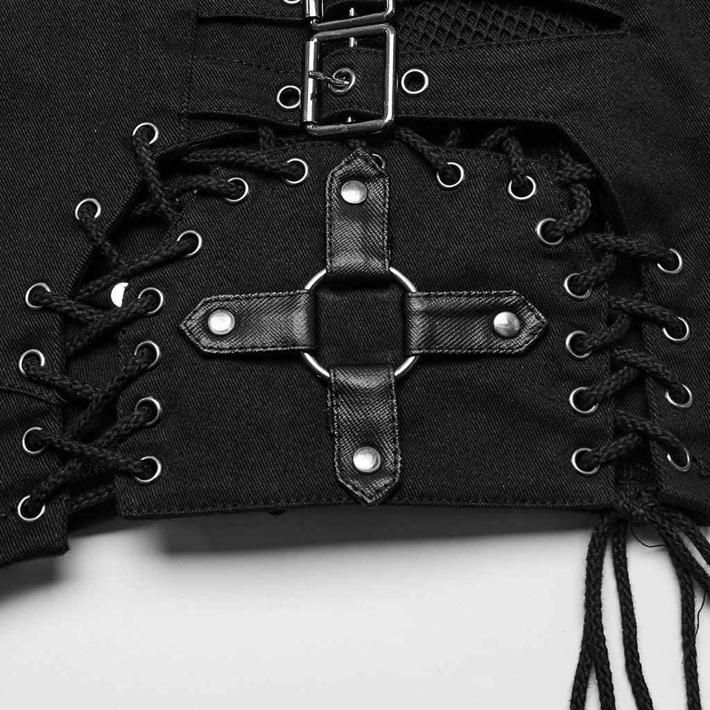 WK-616XDF Edgy Low Waist Lace-Up Gothic Punk Pants - Image 7