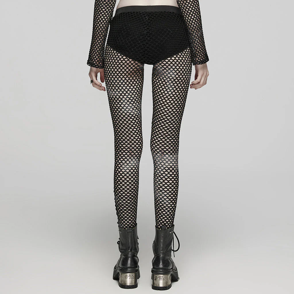 WK-617DDF Edgy Fishnet Punk Pants with Elastic Fit Design - Image 4