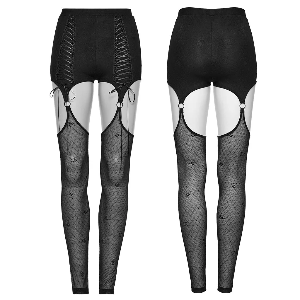 WK-620DDF Lace-Up black Mesh Gothic Pants With Faux Garter Detail - Image 16
