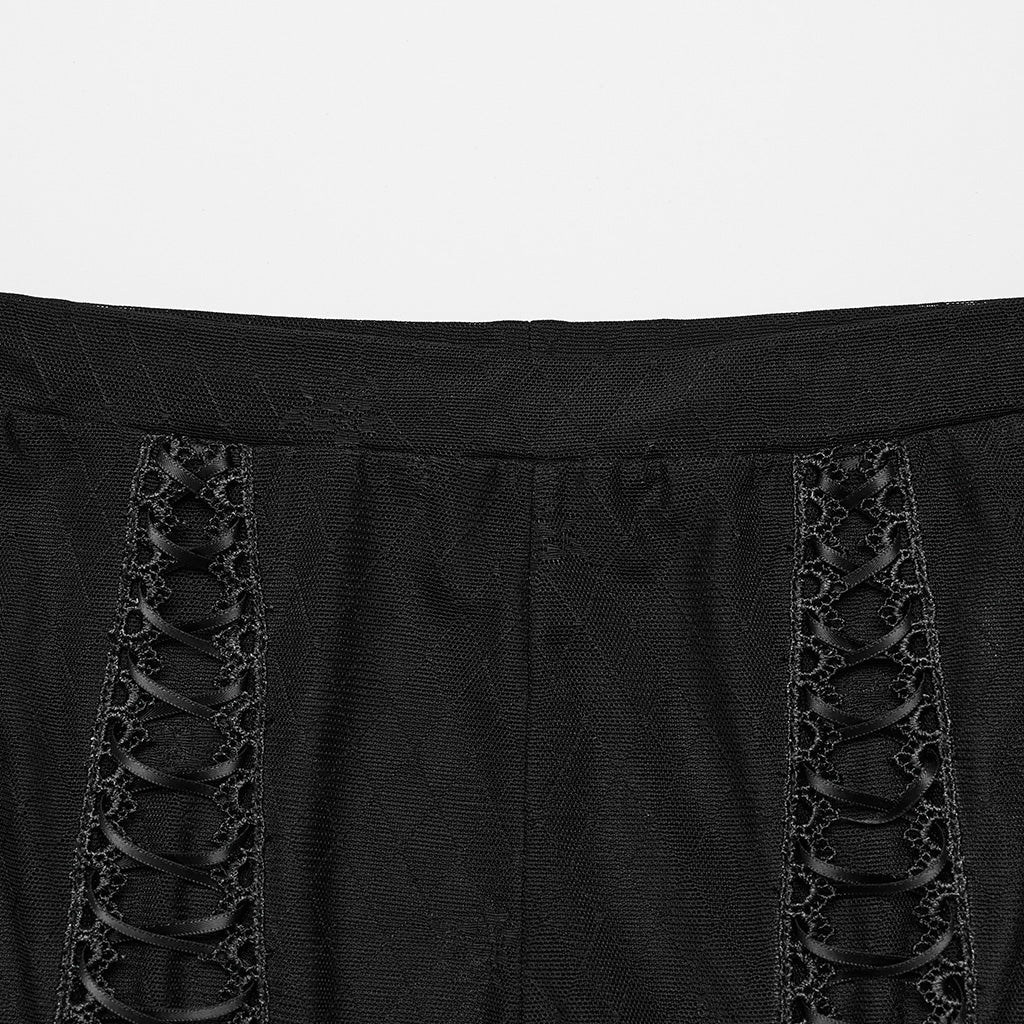WK-620DDF Lace-Up black Mesh Gothic Pants With Faux Garter Detail - Image 7