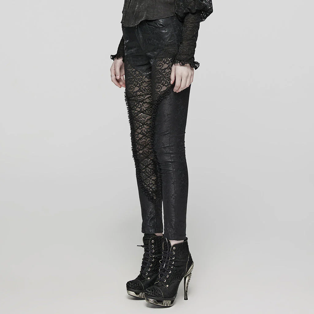 WK-622XCF Edgy Lace Mesh Gothic Pants with Intricate Side Details - Image 3