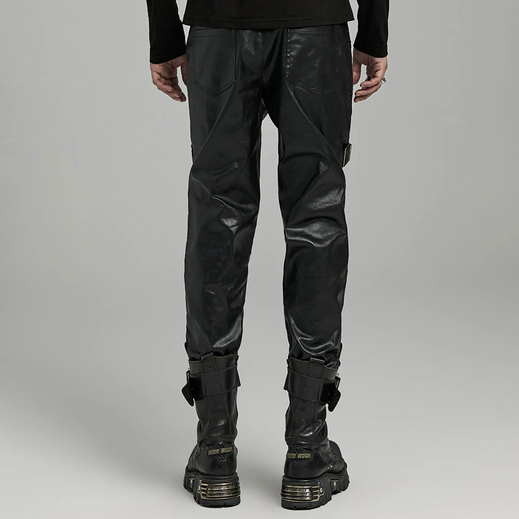 WK-624PCM Mens Slim Fit black Faux Leather Punk Pants - Image 14