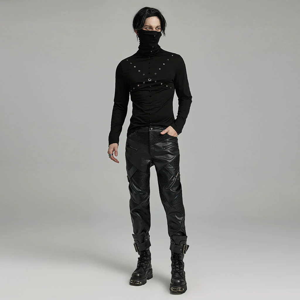 WK-624PCM Mens Slim Fit black Faux Leather Punk Pants - Image 15