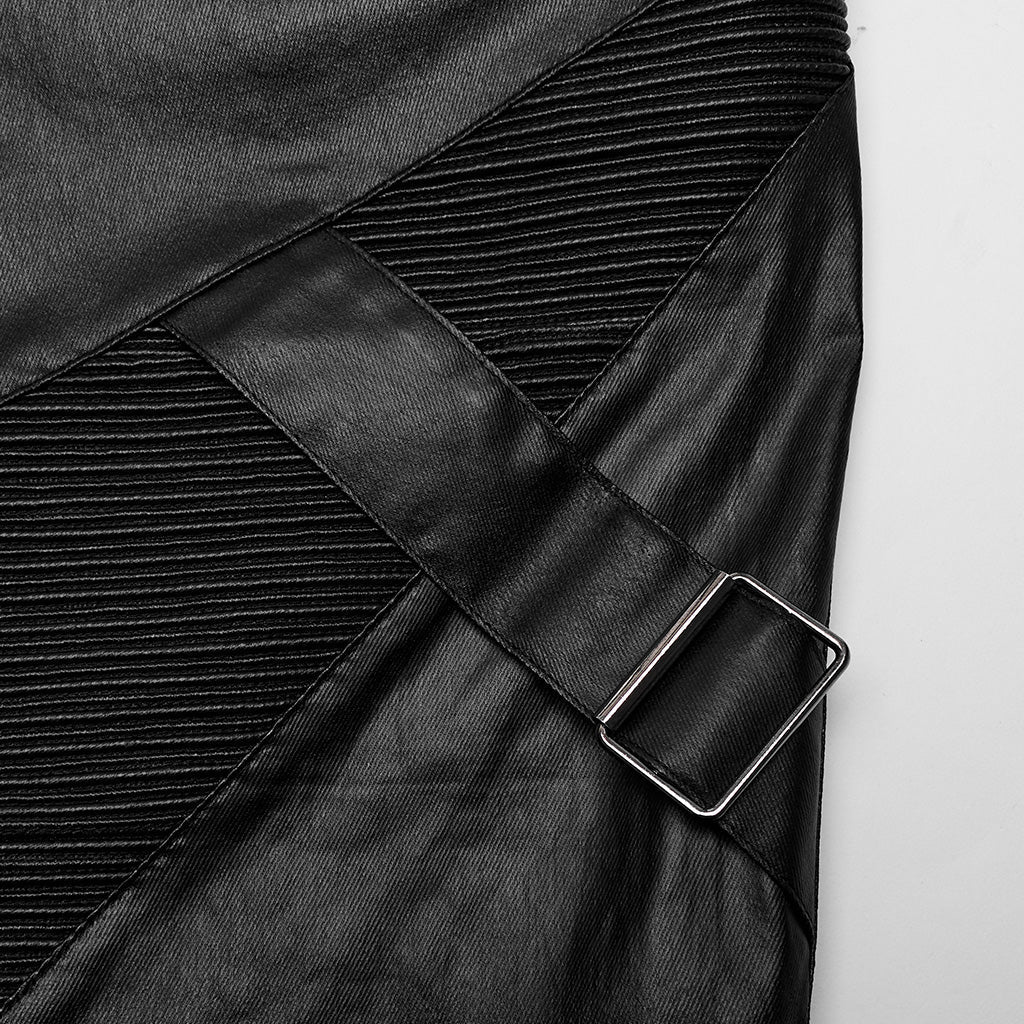 WK-624PCM Mens Slim Fit black Faux Leather Punk Pants - Image 20