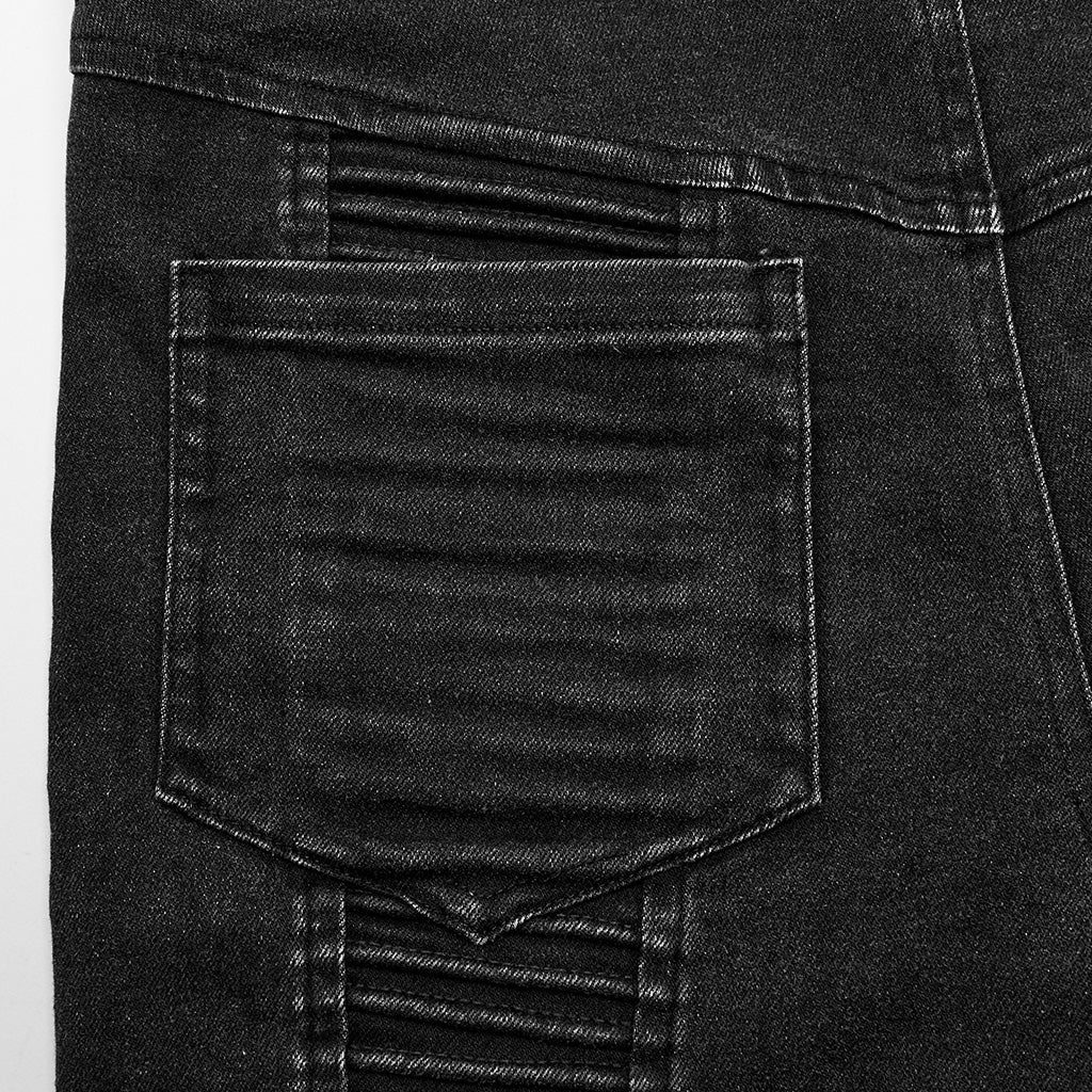 WK-627NCM Mens black Biker Punk Pants with Ribbed Detail and Pockets - Image 19