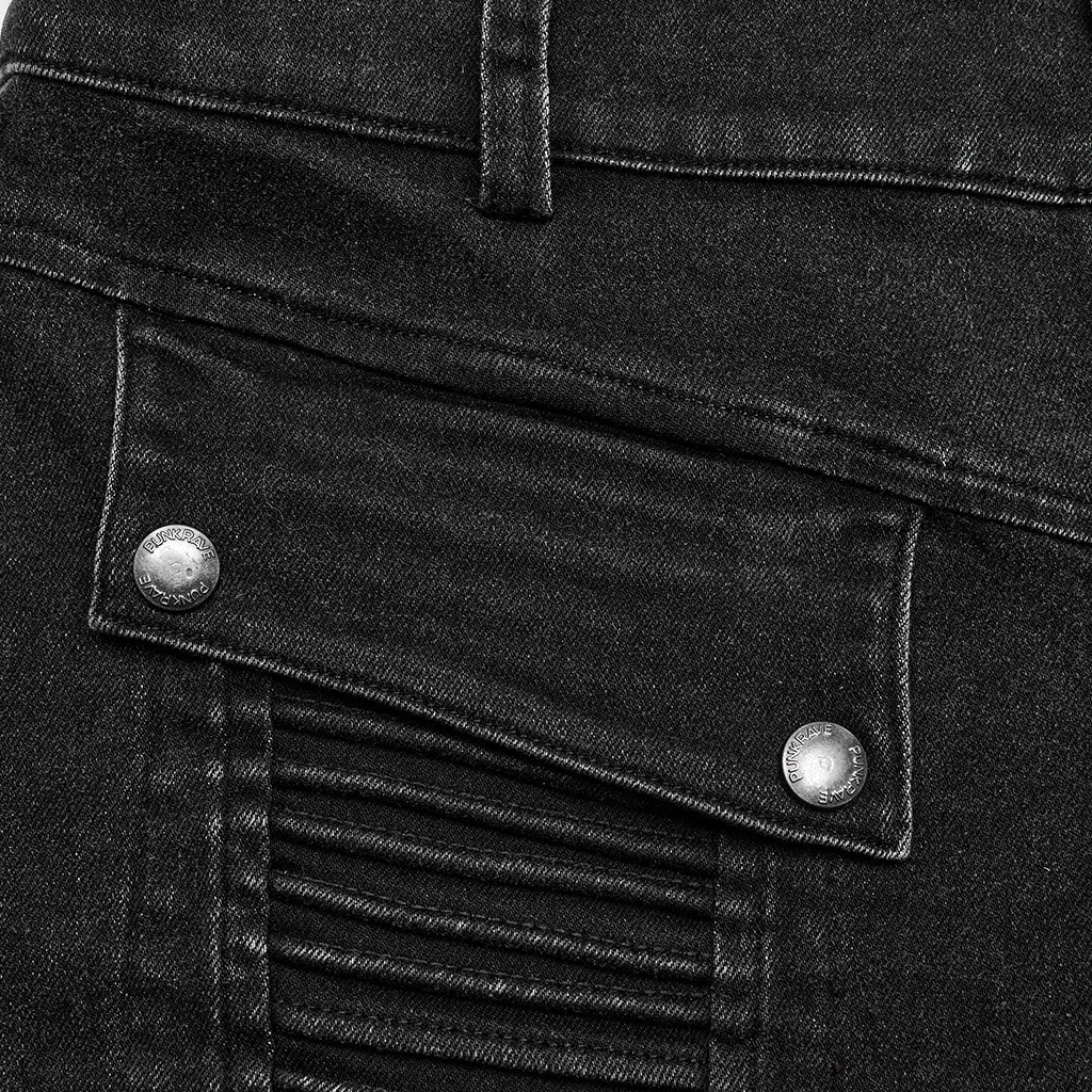 WK-627NCM Mens black Biker Punk Pants with Ribbed Detail and Pockets - Image 26
