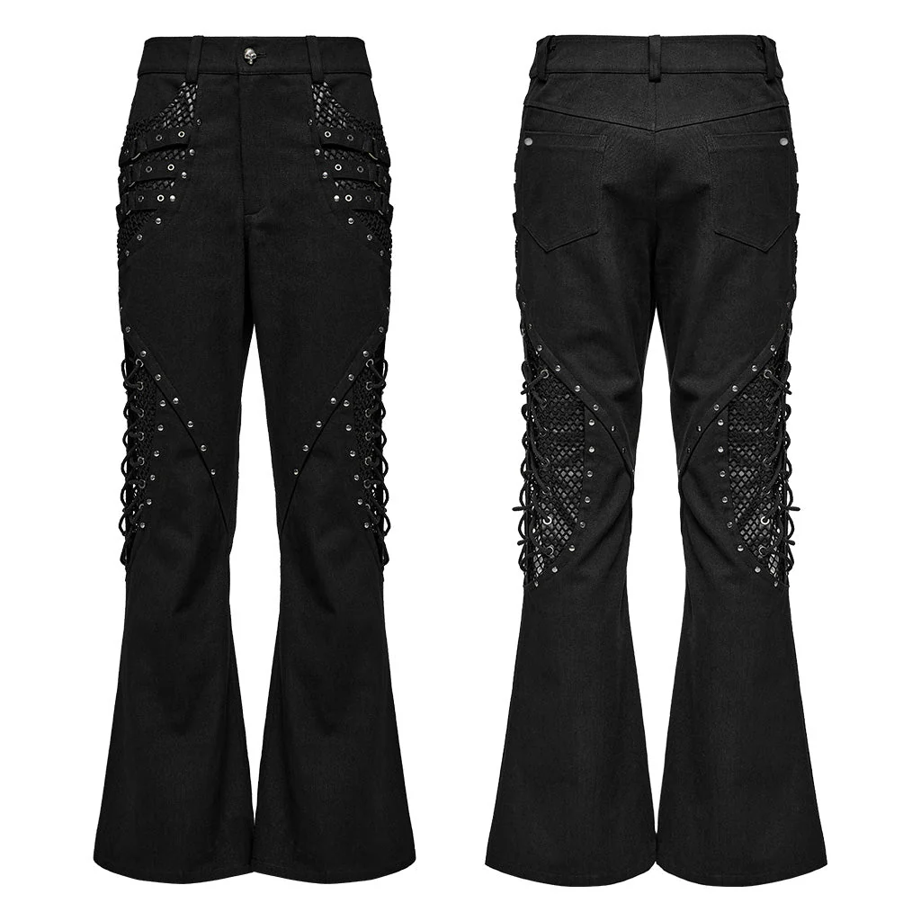 WK-628DQM Gothic Studded Flare Punk Pants with Lace Detailing - Image 6