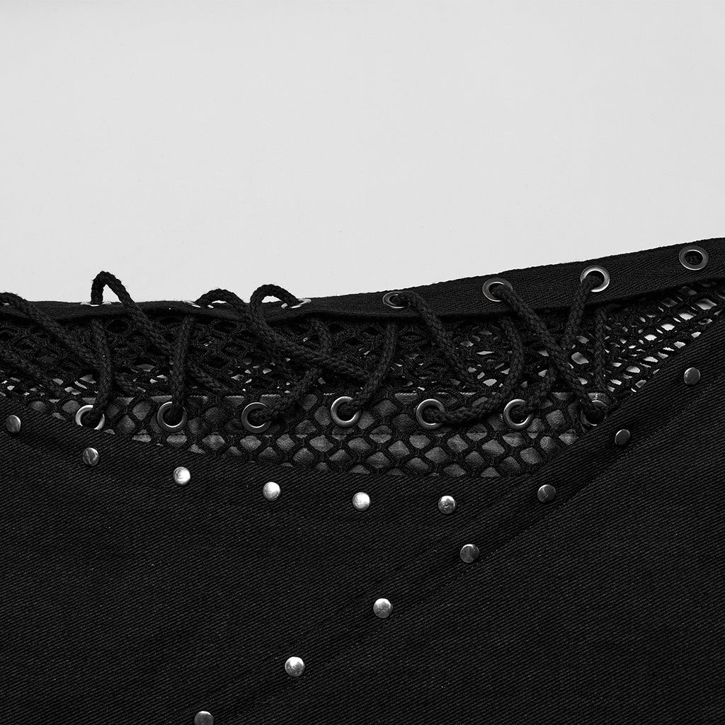 WK-628DQM Gothic Studded Flare Punk Pants with Lace Detailing - Image 8