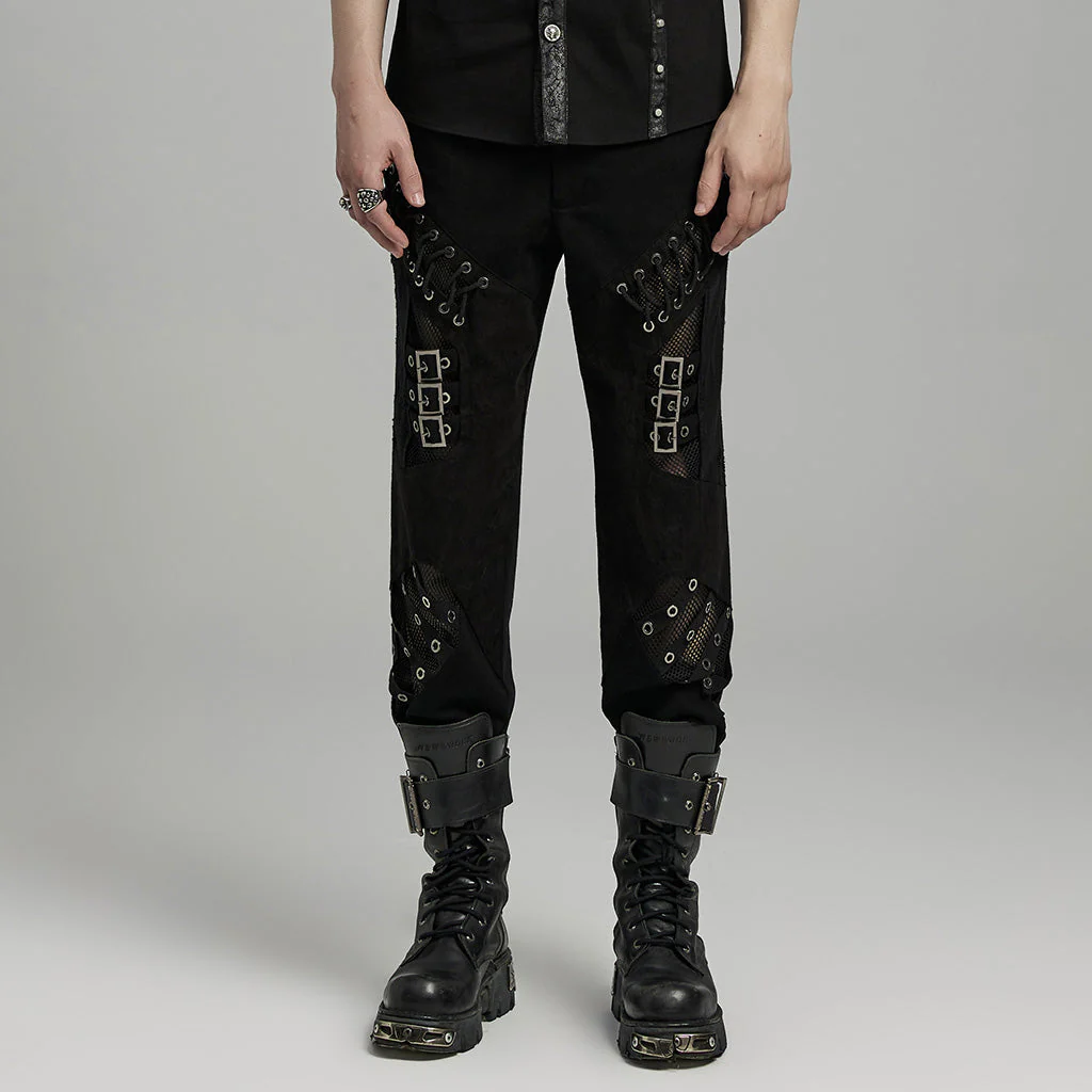 WK-629XCM Gothic Buckle Strap Punk Pants with Lace-Up Details - Image 11