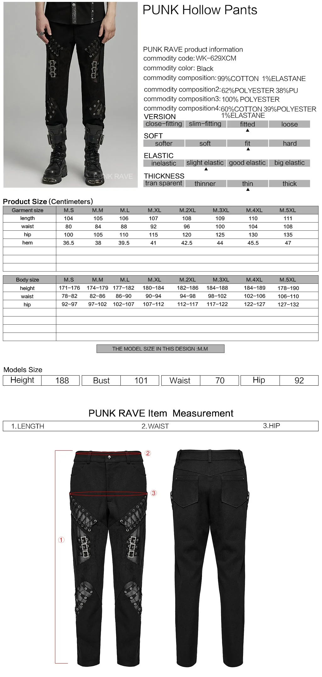 WK-629XCM Gothic Buckle Strap Punk Pants with Lace-Up Details - Image 12