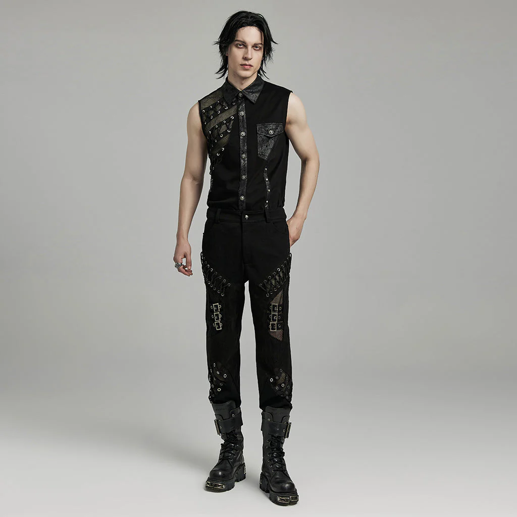WK-629XCM Gothic Buckle Strap Punk Pants with Lace-Up Details - Image 5