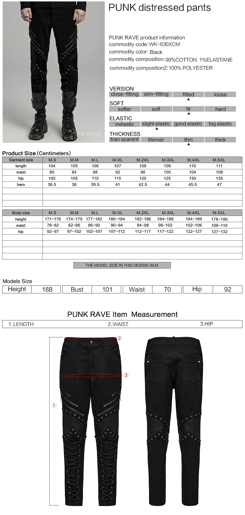 WK-630XCM Gothic black-Red Punk Pants with Lace-Up Rivet Details - Image 11
