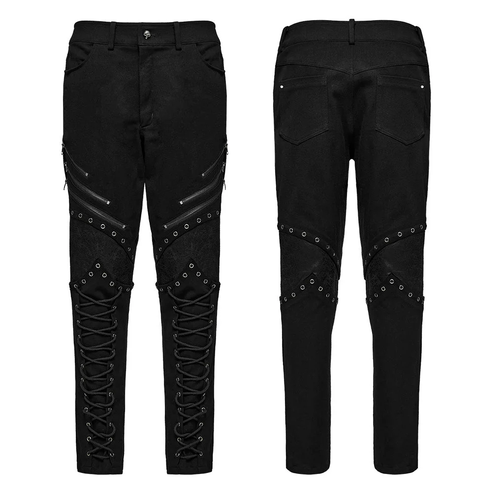 WK-630XCM Gothic black-Red Punk Pants with Lace-Up Rivet Details - Image 17