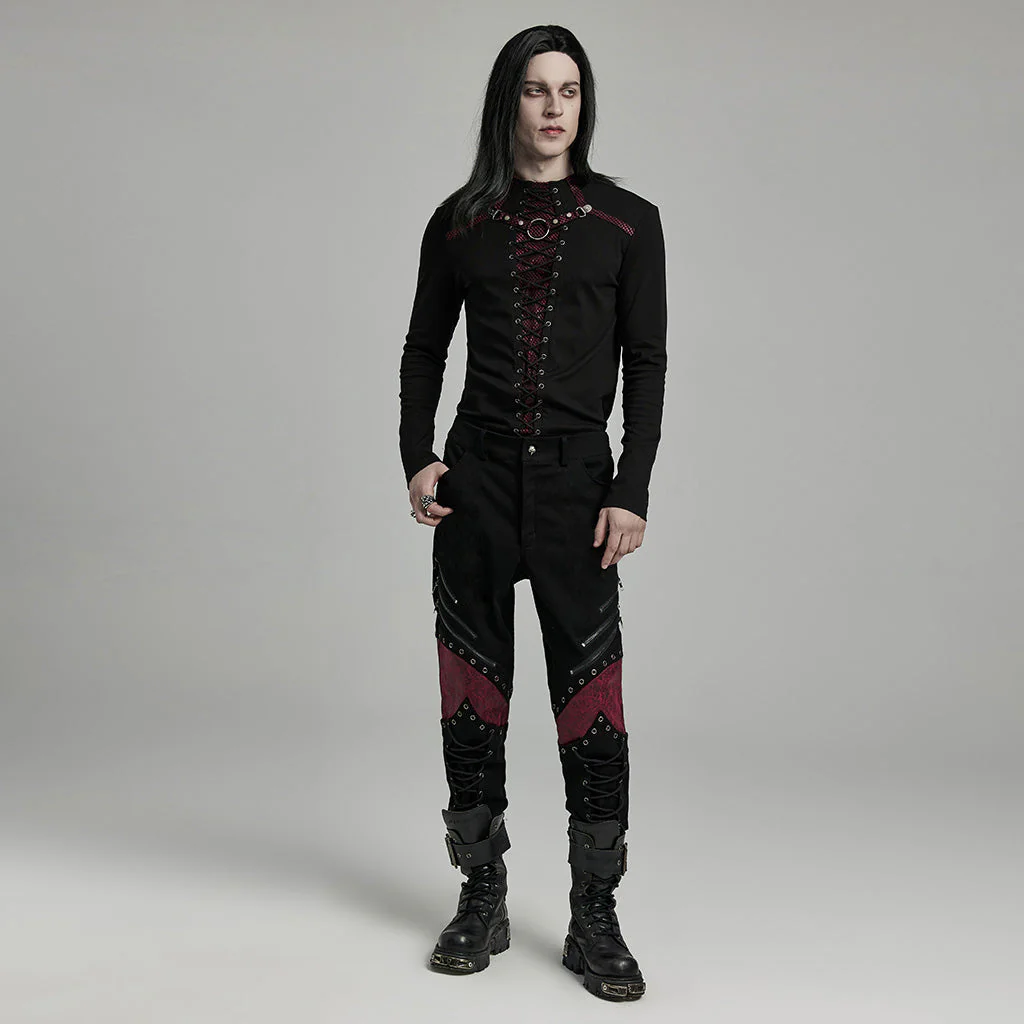 WK-630XCM Gothic black-Red Punk Pants with Lace-Up Rivet Details - Image 25