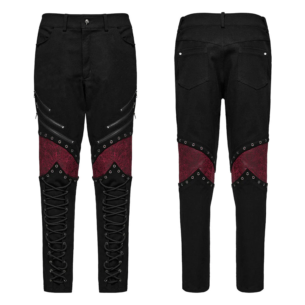 WK-630XCM Gothic black-Red Punk Pants with Lace-Up Rivet Details - Image 26
