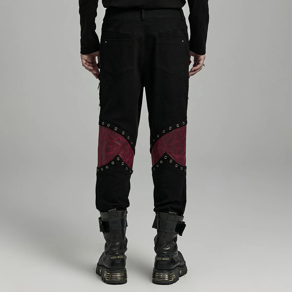 WK-630XCM Gothic black-Red Punk Pants with Lace-Up Rivet Details - Image 4