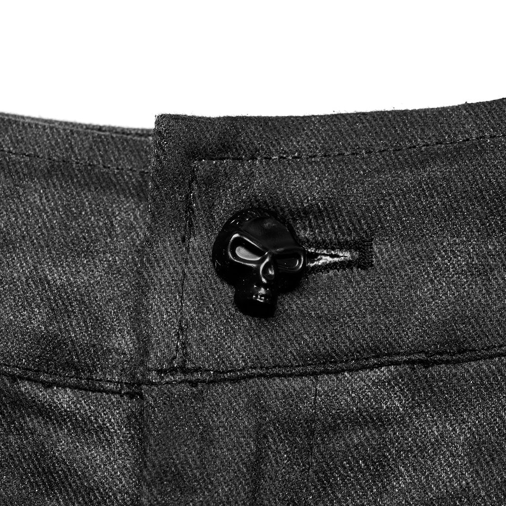 WK-631NCM Edgy black Gray Slim-Fit Punk Pants with Lace Details - Image 10