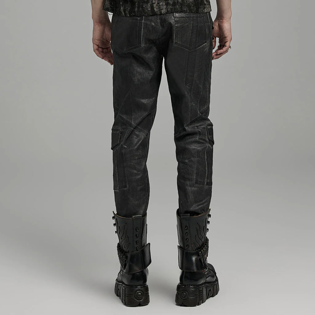WK-631NCM Edgy black Gray Slim-Fit Punk Pants with Lace Details - Image 14