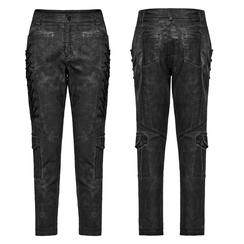 WK-631NCM Edgy black Gray Slim-Fit Punk Pants with Lace Details - Image 16
