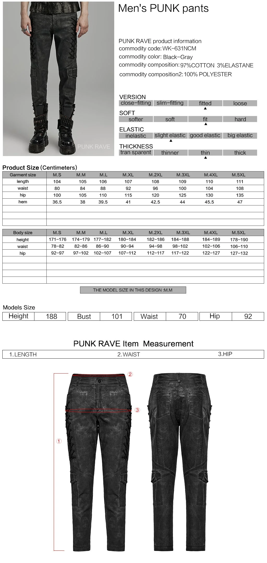 WK-631NCM Edgy black Gray Slim-Fit Punk Pants with Lace Details - Image 22