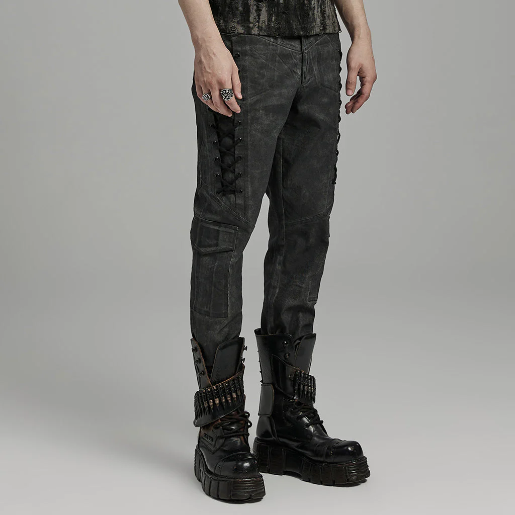 WK-631NCM Edgy black Gray Slim-Fit Punk Pants with Lace Details - Image 23