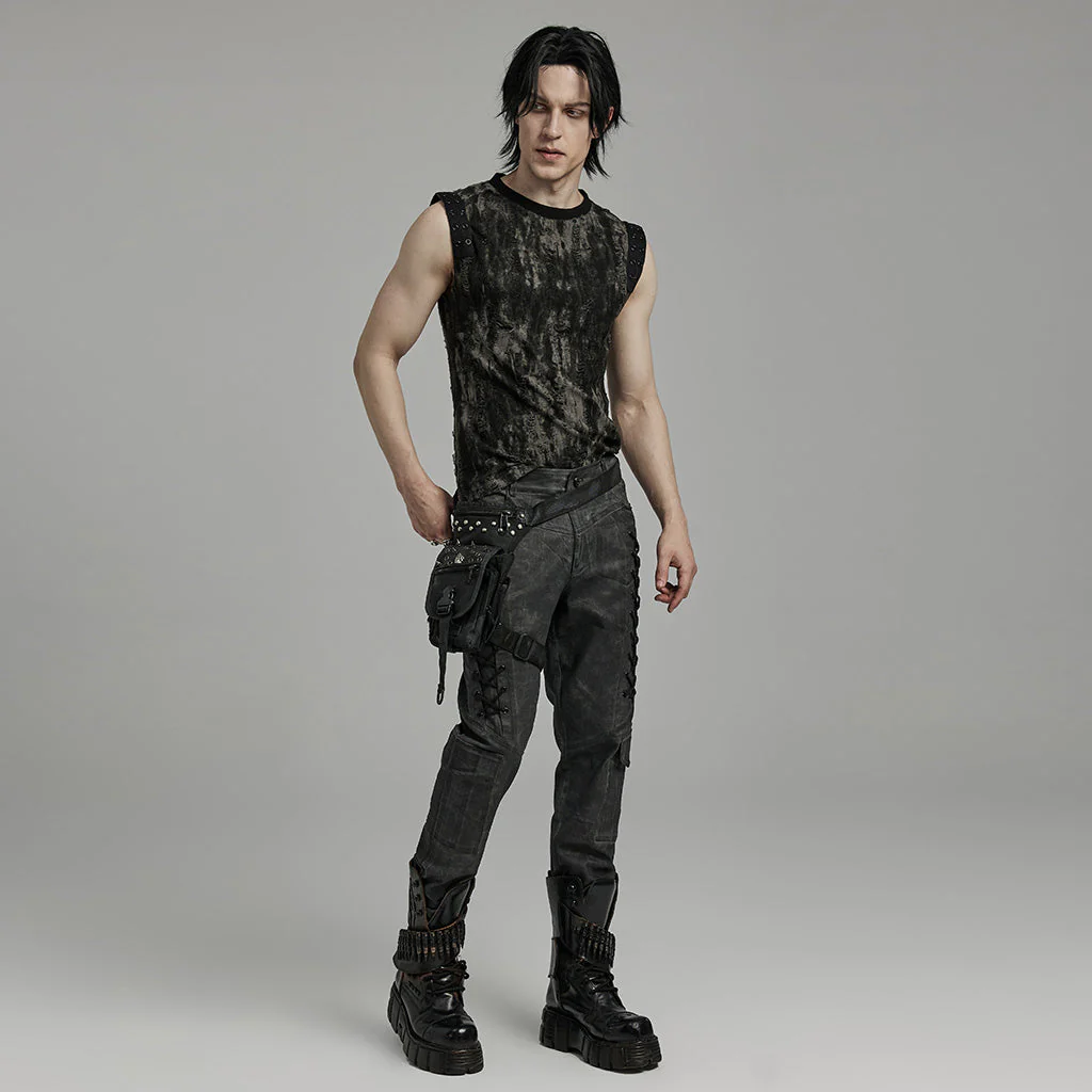 WK-631NCM Edgy black Gray Slim-Fit Punk Pants with Lace Details - Image 5