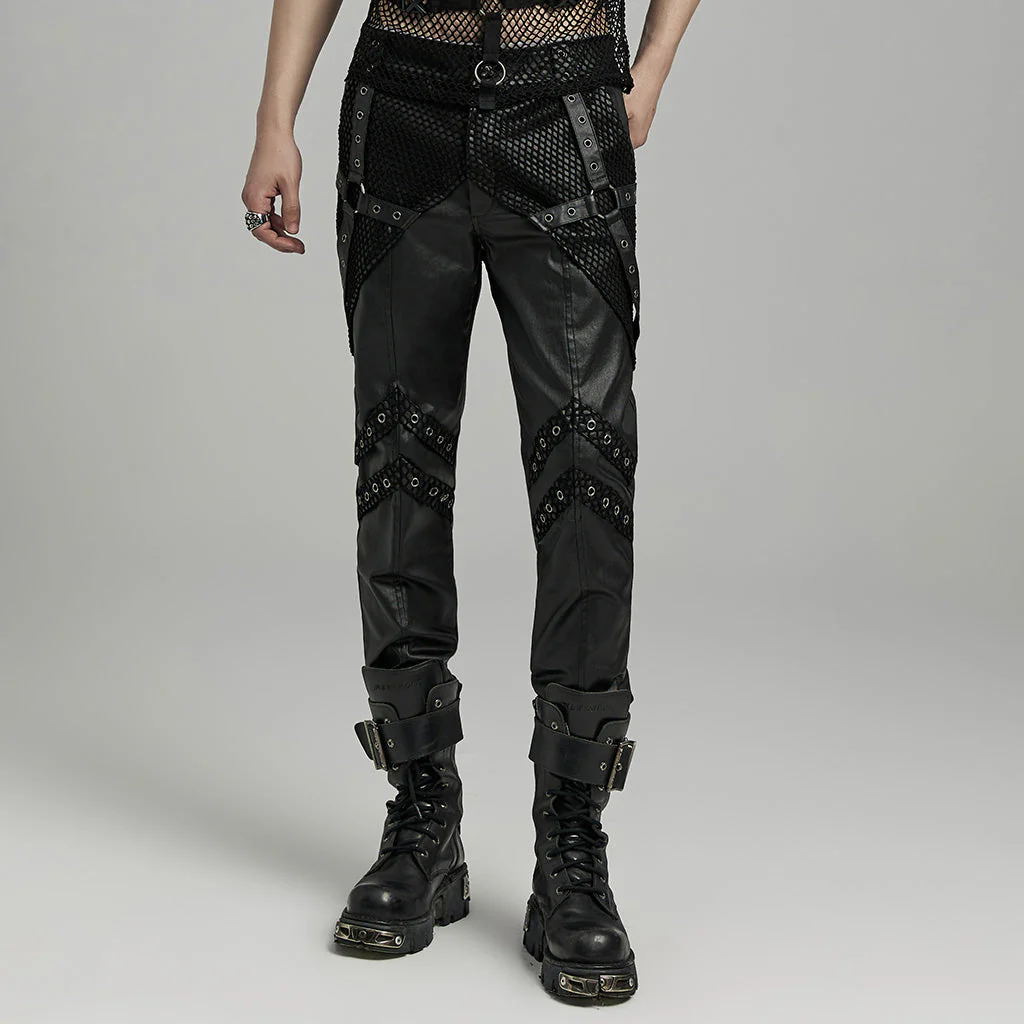 WK-633XCM Gothic Moto Punk Pants with Rivets and Mesh Accents - Image 20