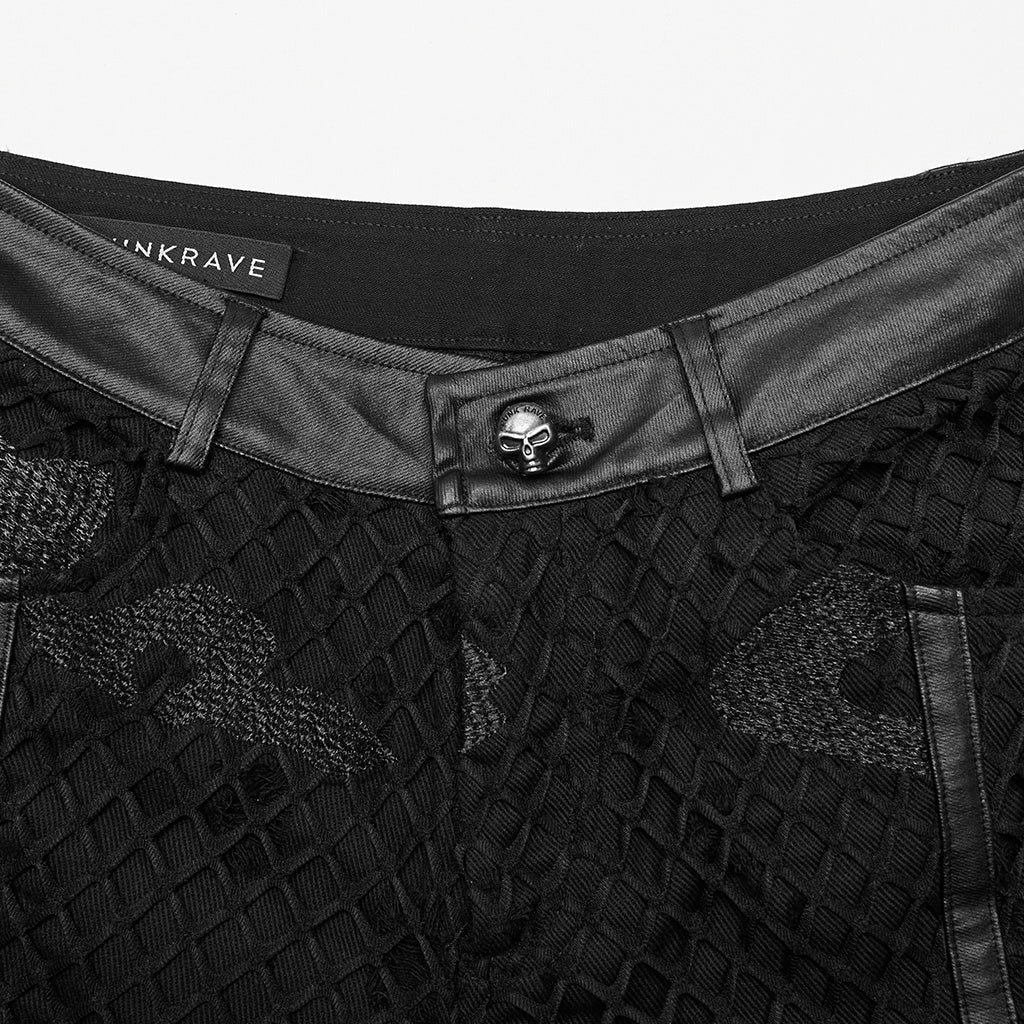 WK-641XCF Gothic Mesh Punk Pants with Faux Leather Straps - Image 17