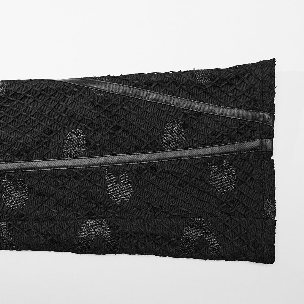 WK-641XCF Gothic Mesh Punk Pants with Faux Leather Straps - Image 20