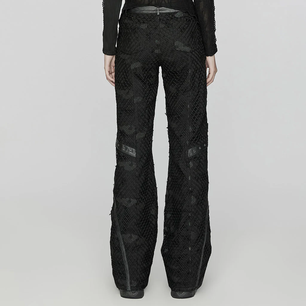 WK-641XCF Gothic Mesh Punk Pants with Faux Leather Straps - Image 4